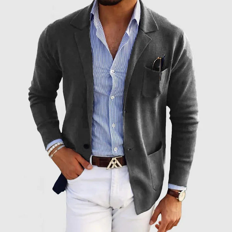 Strickjacke - Langärmelige Strickjacke mit Knopfleiste und Taschen für Männer-Dunkelgrau-XS-Chaps Herrenmode