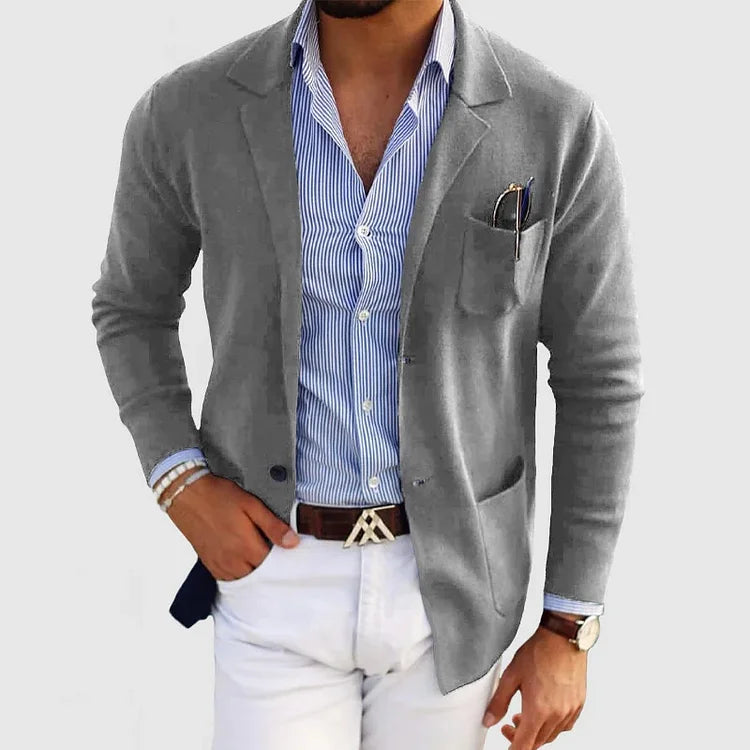 Strickjacke - Langärmelige Strickjacke mit Knopfleiste und Taschen für Männer-Grau-XS-Chaps Herrenmode