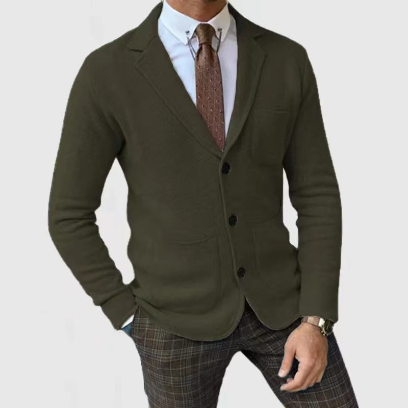 Strickjacke - Taschen - Umlegekragen - Strickjacke mit Knöpfen - Strickjacke für Männer-Armeegrün-S-Chaps Herrenmode