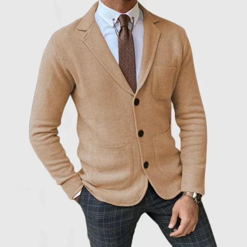 Strickjacke - Taschen - Umlegekragen - Strickjacke mit Knöpfen - Strickjacke für Männer-Beige-S-Chaps Herrenmode