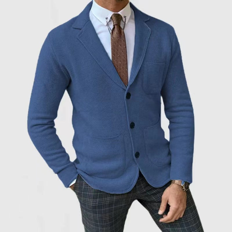 Strickjacke - Taschen - Umlegekragen - Strickjacke mit Knöpfen - Strickjacke für Männer-Blau-S-Chaps Herrenmode