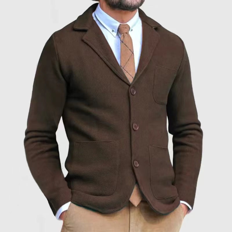 Strickjacke - Taschen - Umlegekragen - Strickjacke mit Knöpfen - Strickjacke für Männer-Braun-S-Chaps Herrenmode