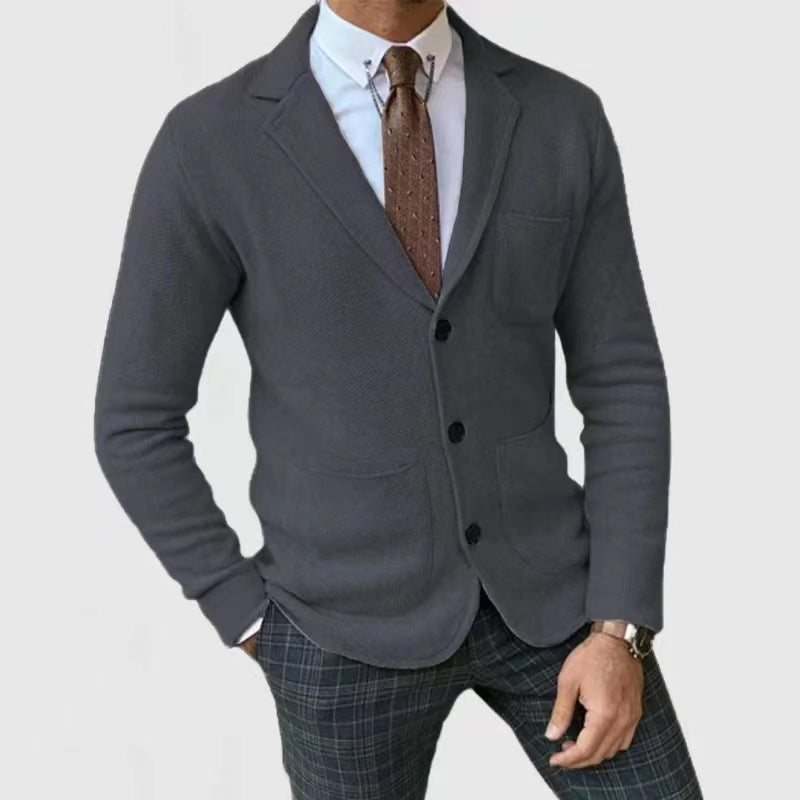 Strickjacke - Taschen - Umlegekragen - Strickjacke mit Knöpfen - Strickjacke für Männer-Dunkelgrau-S-Chaps Herrenmode