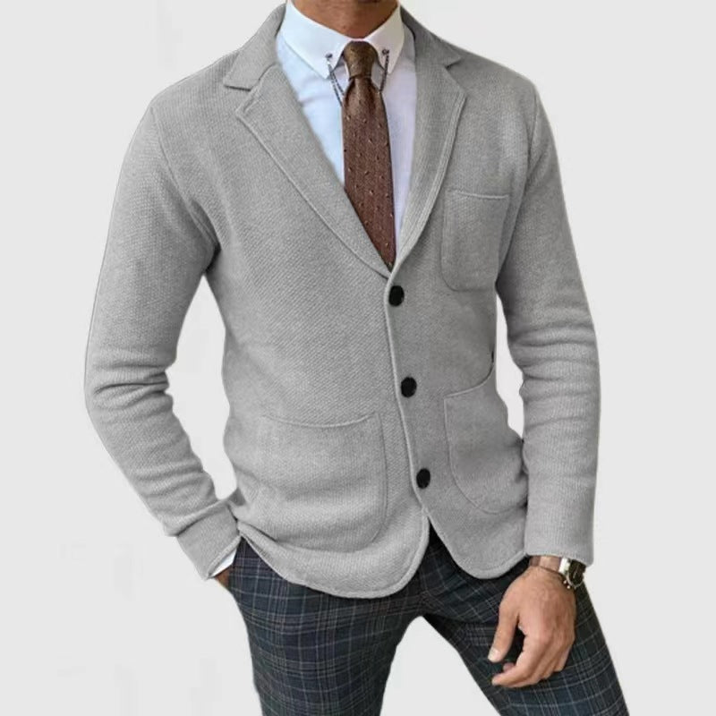 Strickjacke - Taschen - Umlegekragen - Strickjacke mit Knöpfen - Strickjacke für Männer-Grau-S-Chaps Herrenmode