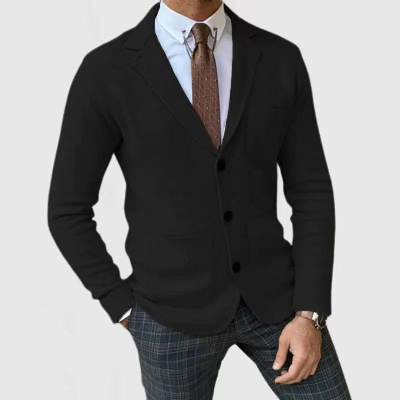 Strickjacke - Taschen - Umlegekragen - Strickjacke mit Knöpfen - Strickjacke für Männer-Schwarz-S-Chaps Herrenmode