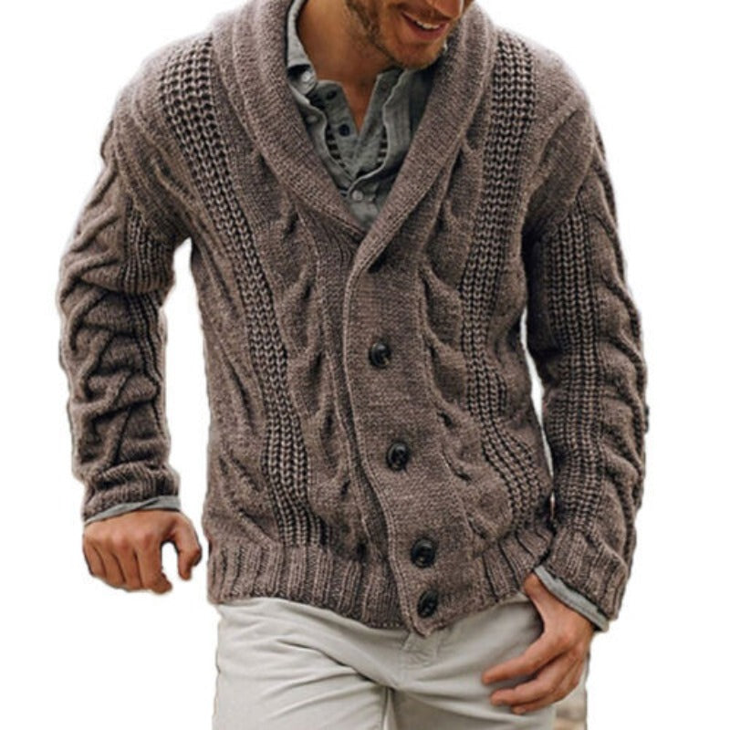 Strickjacke | Warm | Mit Knöpfen | Grob gestrickt | Herren-Strick-Braun-S-Chaps Herrenmode