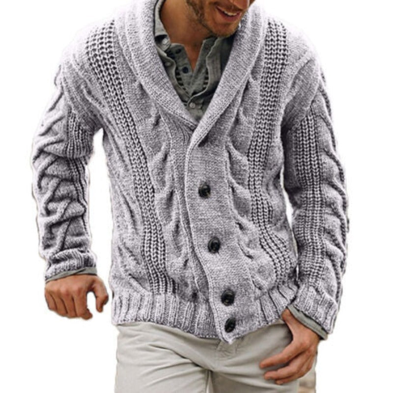 Strickjacke | Warm | Mit Knöpfen | Grob gestrickt | Herren-Strick-Hellgrau-S-Chaps Herrenmode