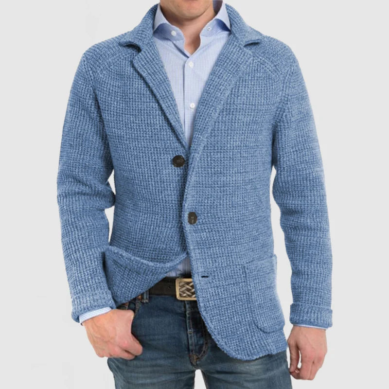 Strickjacke | Warm | Mit Knöpfen | Grob gestrickte Strickjacke | Herrenbekleidung-Blau-S-Chaps Herrenmode