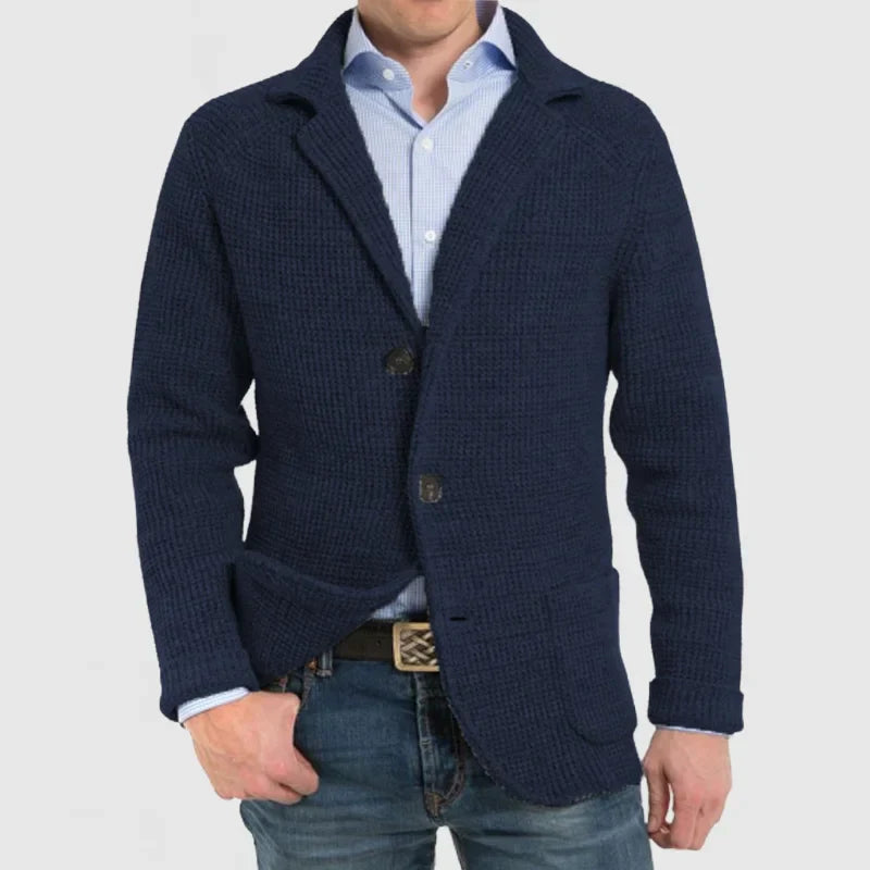Strickjacke | Warm | Mit Knöpfen | Grob gestrickte Strickjacke | Herrenbekleidung-Dunkelblau-S-Chaps Herrenmode