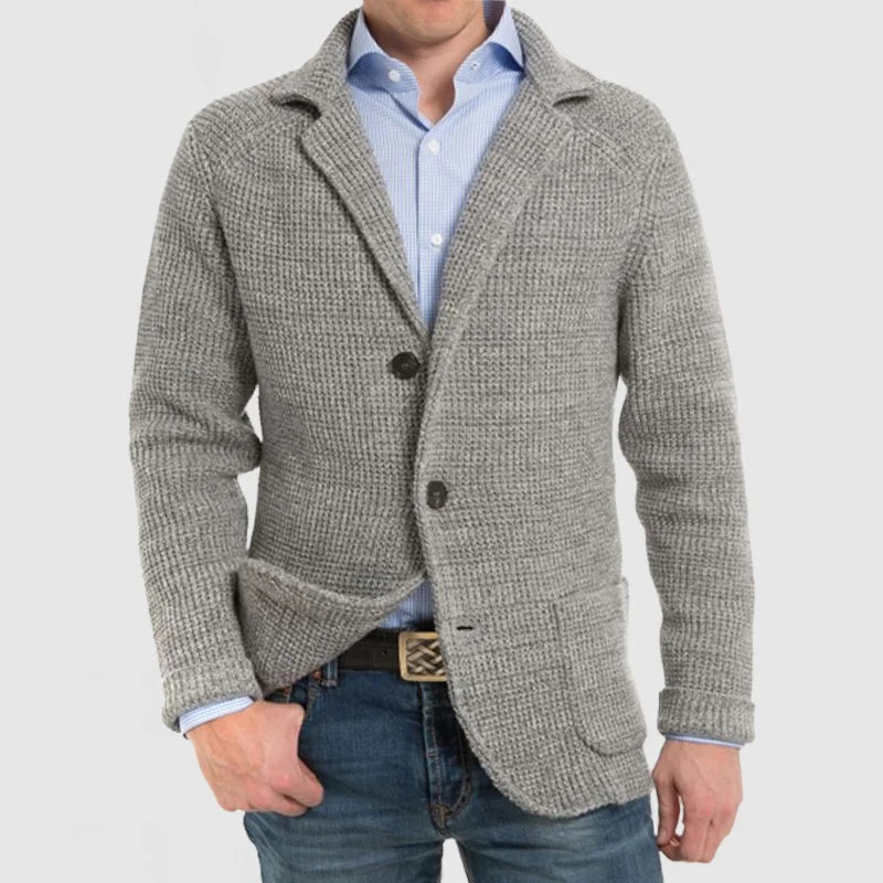 Strickjacke | Warm | Mit Knöpfen | Grob gestrickte Strickjacke | Herrenbekleidung-Hellgrau-S-Chaps Herrenmode