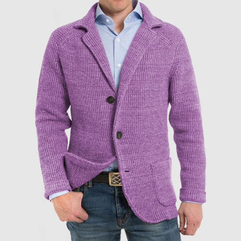 Strickjacke | Warm | Mit Knöpfen | Grob gestrickte Strickjacke | Herrenbekleidung-Lila-S-Chaps Herrenmode