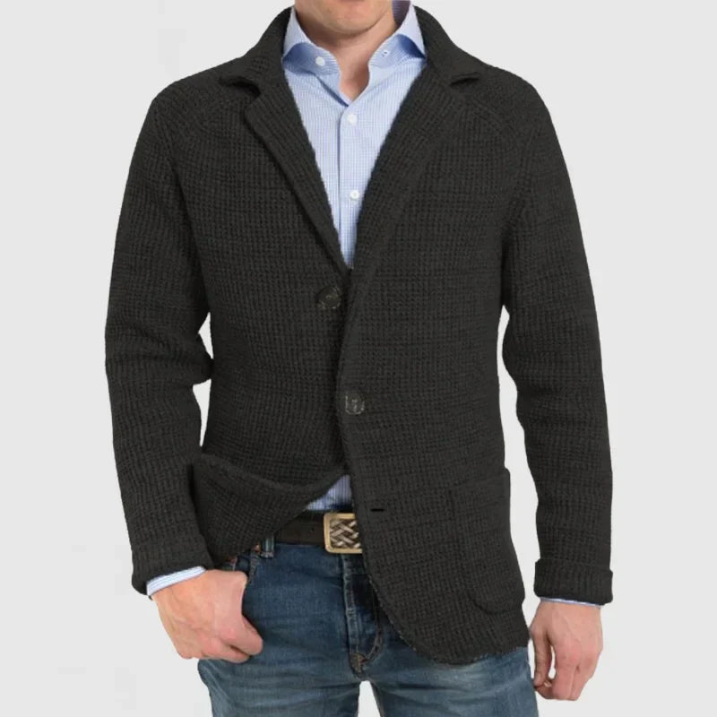 Strickjacke | Warm | Mit Knöpfen | Grob gestrickte Strickjacke | Herrenbekleidung-Schwarz-S-Chaps Herrenmode