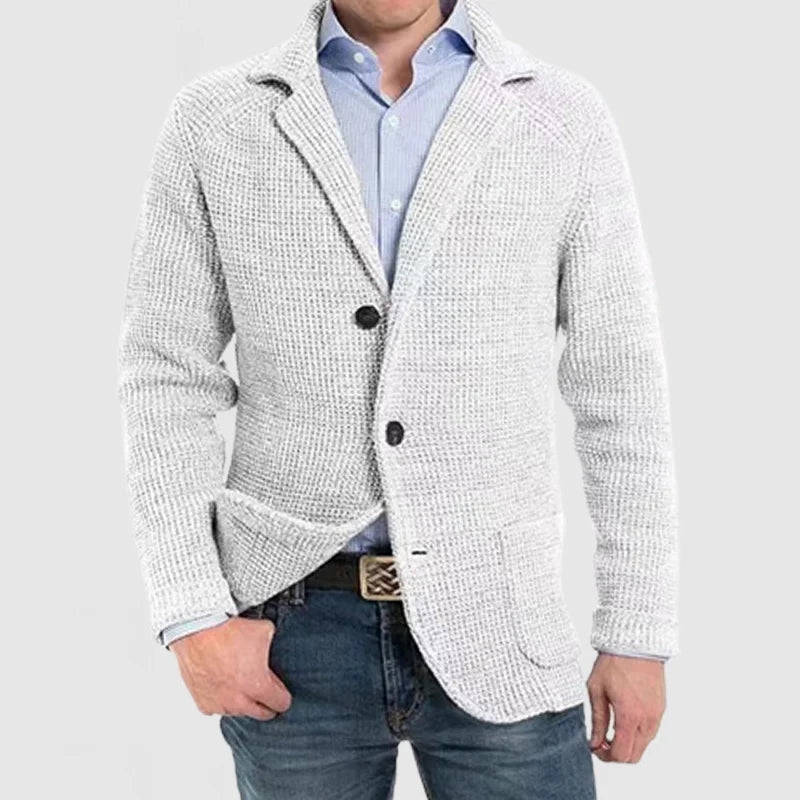 Strickjacke | Warm | Mit Knöpfen | Grob gestrickte Strickjacke | Herrenbekleidung-Weiß-S-Chaps Herrenmode