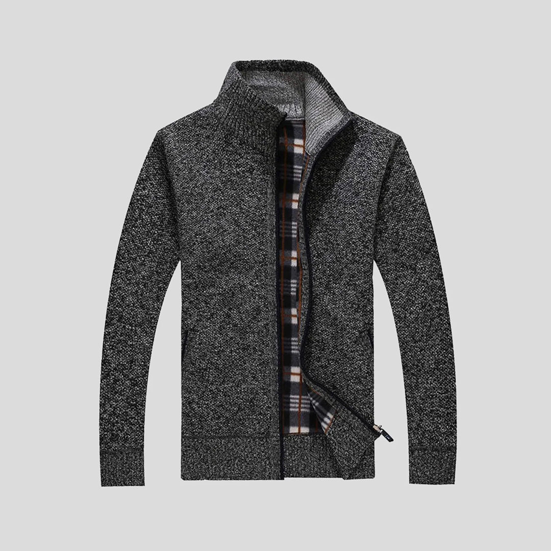 Strickjacke – Warme Herrenjacke mit Stehkragen und Reißverschluss-Dunkelgrau-S-Chaps Herrenmode