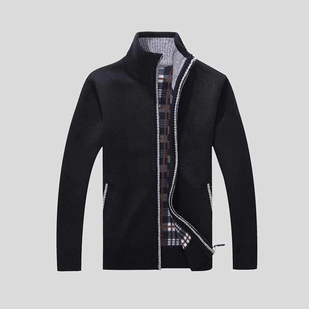 Strickjacke – Warme Herrenjacke mit Stehkragen und Reißverschluss-Schwarz-S-Chaps Herrenmode