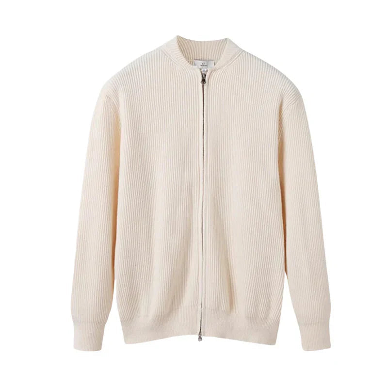 Strickjacke | Weich | Langarm | Reißverschluss-Strickjacke | Herren-Strickjacke-Beige-S-Chaps Herrenmode