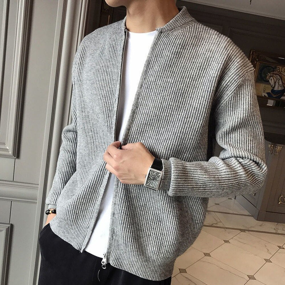Strickjacke - Weich - Lange Ärmel - Strickjacke mit Reißverschluss - Herren Strickjacke-Grau-M-Chaps Herrenmode