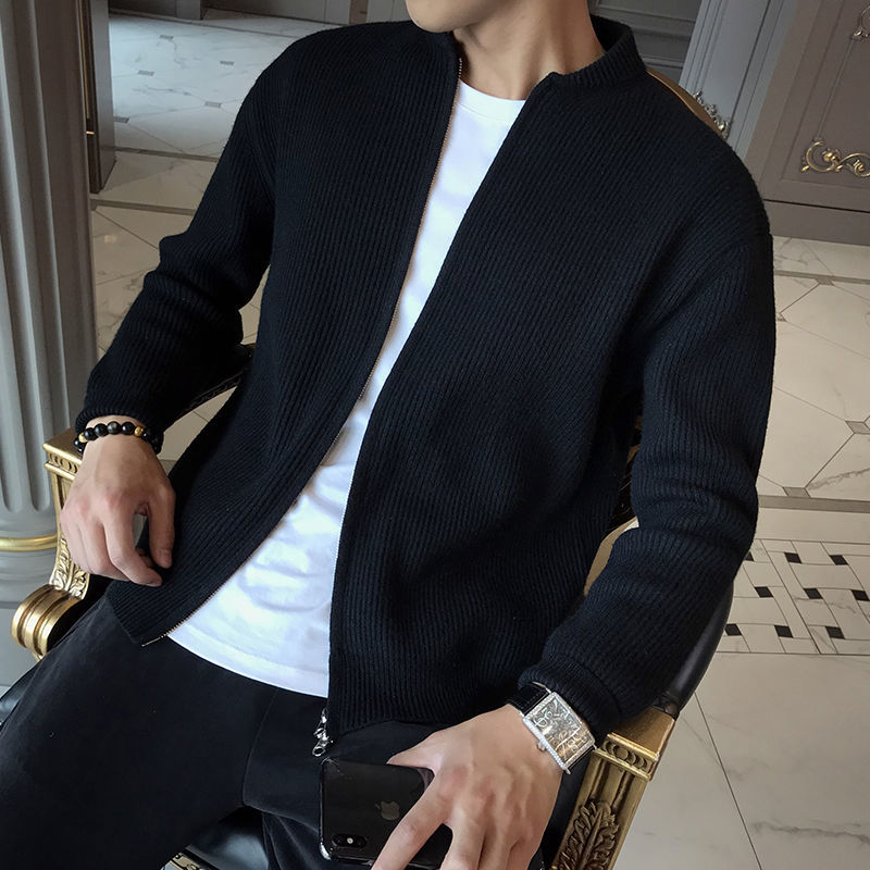 Strickjacke - Weich - Lange Ärmel - Strickjacke mit Reißverschluss - Herren Strickjacke-Schwarz-M-Chaps Herrenmode