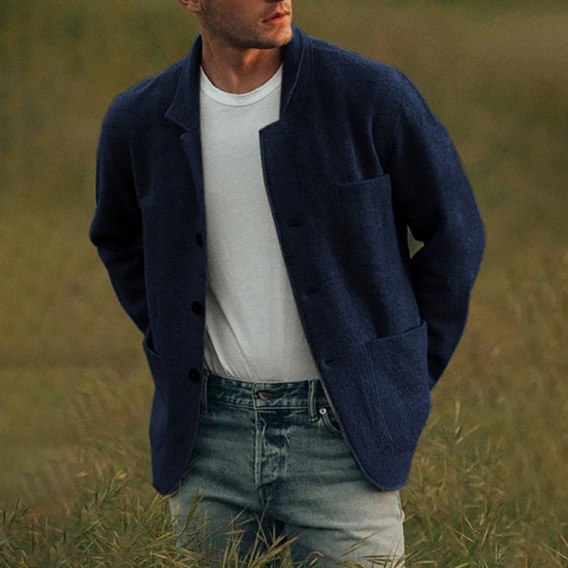 Strickjacke – Wolljacke für Herren mit Knöpfen und Taschen-Blau-S-Chaps Herrenmode