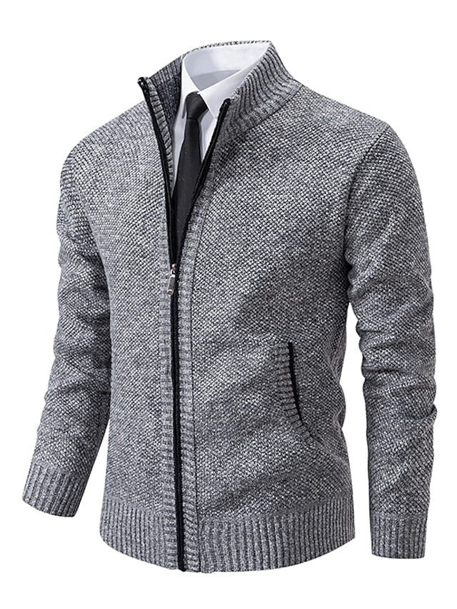 Strickjacke | Zip-Up | Stehkragen | Strickjacke | Herrenbekleidung-XS-Grau-Chaps Herrenmode