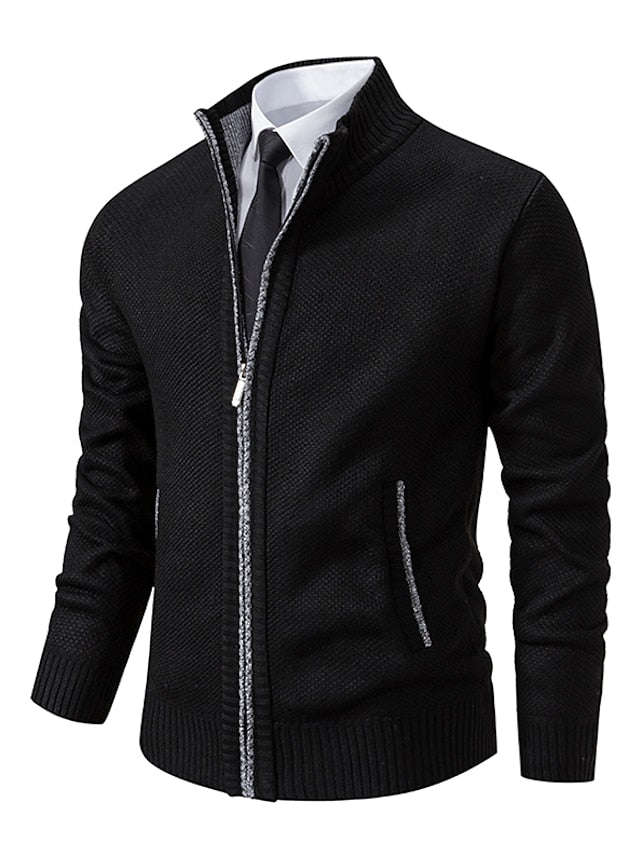 Strickjacke | Zip-Up | Stehkragen | Strickjacke | Herrenbekleidung-XS-Schwarz-Chaps Herrenmode