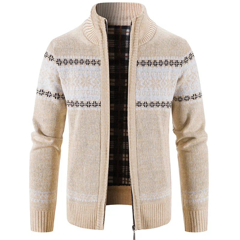 Strickjacke - Zip-Up - Winter - Strickjacke Pullover - Herren Strickjacke-Beige-S-Chaps Herrenmode