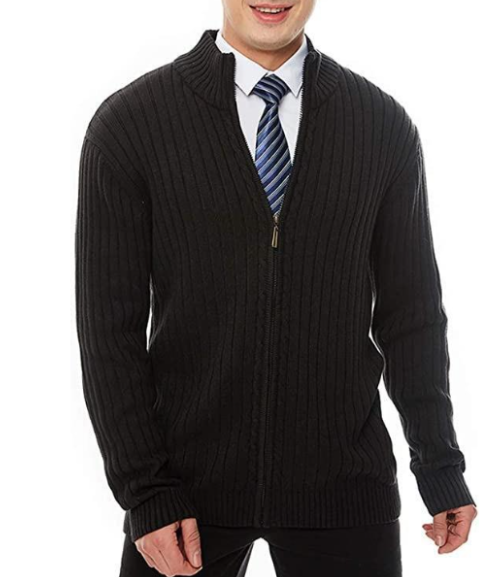 Strickjacke – durchgehend mit Reißverschluss – Rippstrick – Reißverschlussjacke – Herrenjacke-Schwarz-S-Chaps Herrenmode