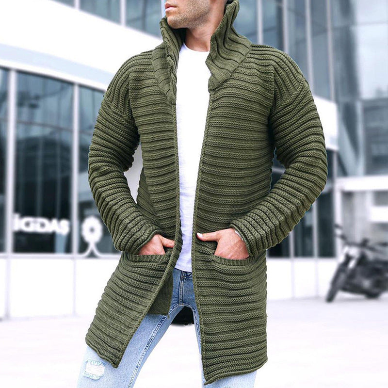 Strickjacke – mit Kapuze – vorne offen – lange Strickjacke – Herren-Strickjacke-Armeegrün-M-Chaps Herrenmode