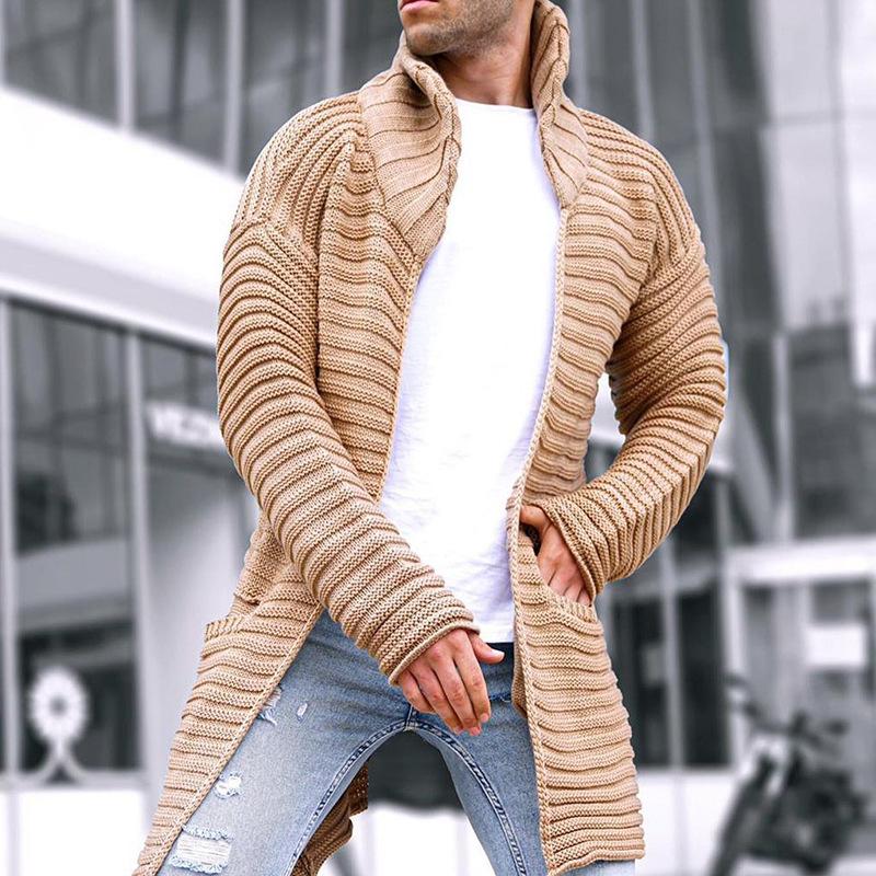 Strickjacke – mit Kapuze – vorne offen – lange Strickjacke – Herren-Strickjacke-Khaki-M-Chaps Herrenmode
