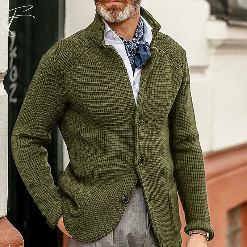 Strickjacke mit Knöpfen – Strickjacke – Taschen – Grob gestrickte Strickjacke – Herrenjacke-Grün-S-Chaps Herrenmode