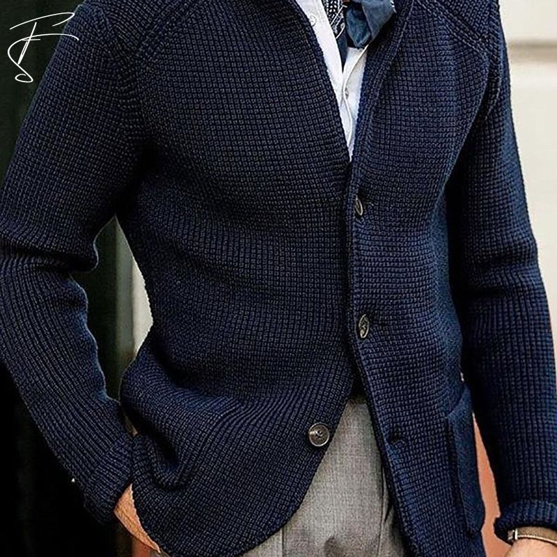 Strickjacke mit Knöpfen – Strickjacke – Taschen – Grob gestrickte Strickjacke – Herrenjacke-Marineblau-S-Chaps Herrenmode