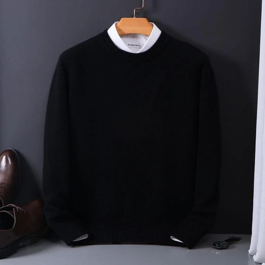 Strickpullover – Einfarbiger Strickpullover mit Rundhalsausschnitt für Männer für den Winter-Schwarz-M-Chaps Herrenmode