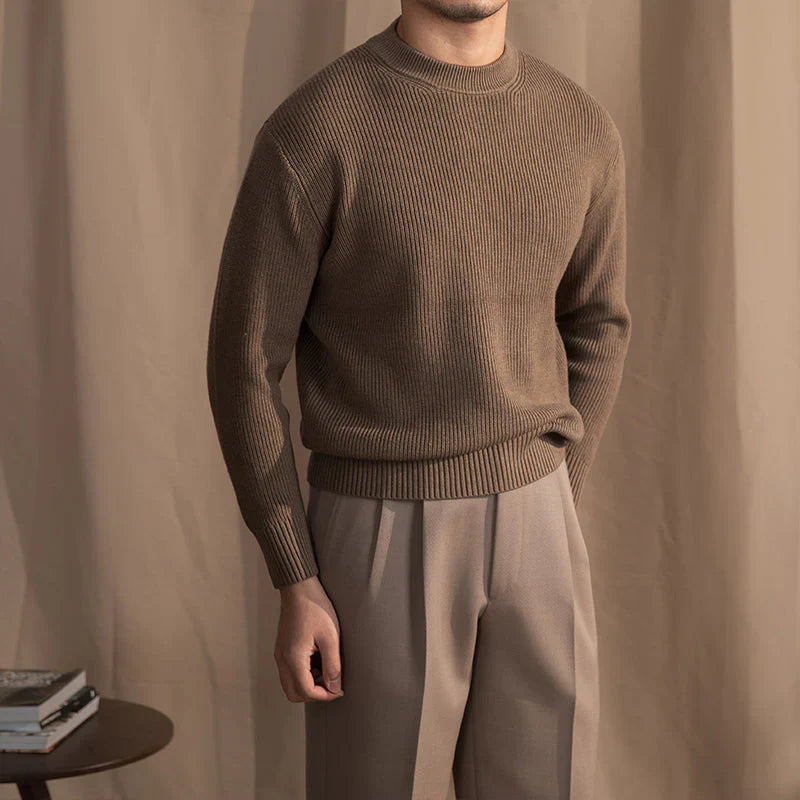 Strickpullover | Gerippt | Rundhalsausschnitt | Strickpullover | Herrenbekleidung-Braun-M-Chaps Herrenmode