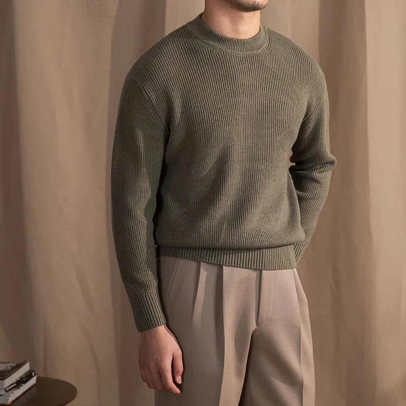 Strickpullover | Gerippt | Rundhalsausschnitt | Strickpullover | Herrenbekleidung-Khaki-M-Chaps Herrenmode