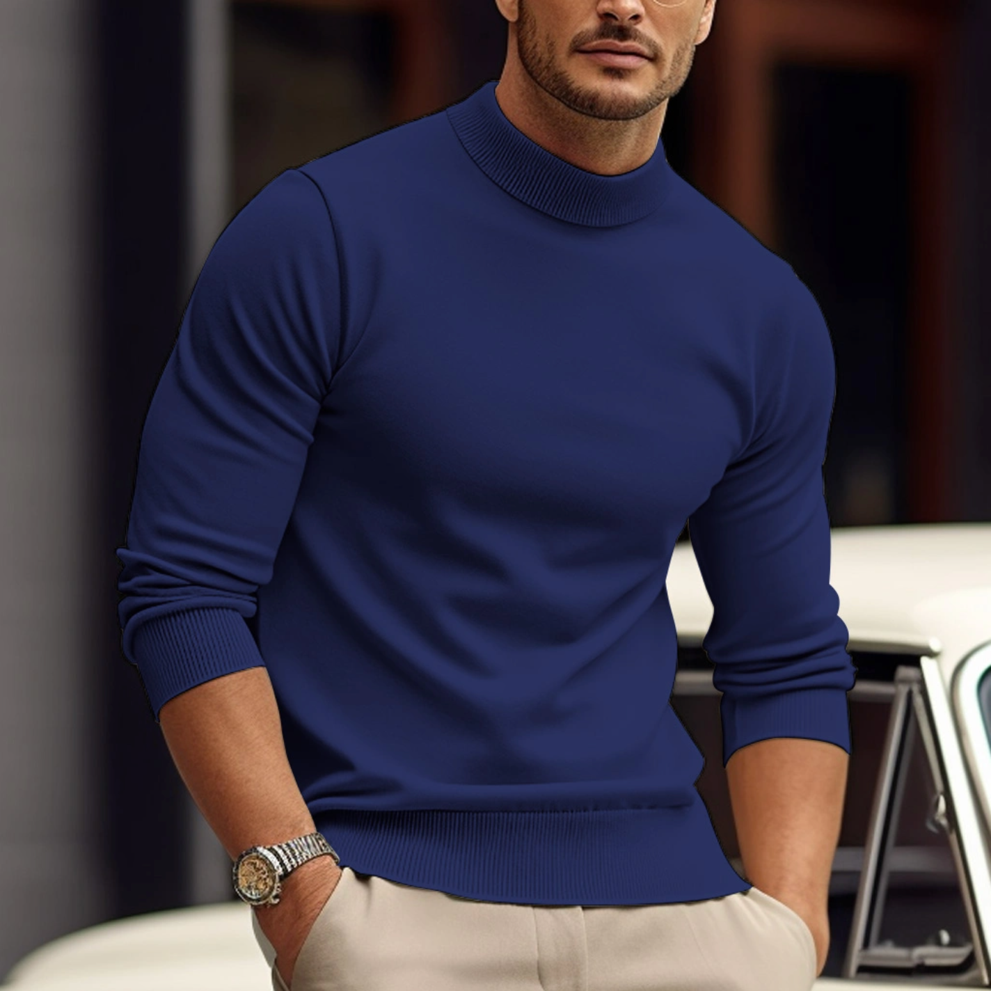 Strickpullover - Hoher Hals - Lange Ärmel - Rollkragenpullover - Pullover für Männer-Blau-XS-Chaps Herrenmode