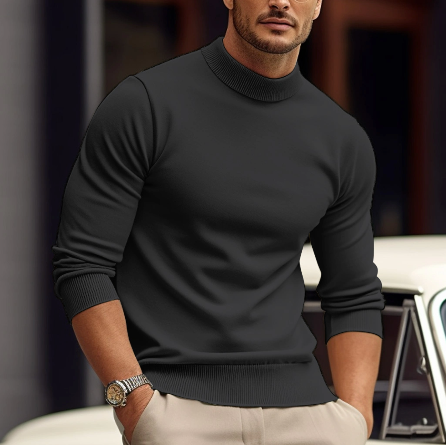 Strickpullover - Hoher Hals - Lange Ärmel - Rollkragenpullover - Pullover für Männer-Grau-XS-Chaps Herrenmode