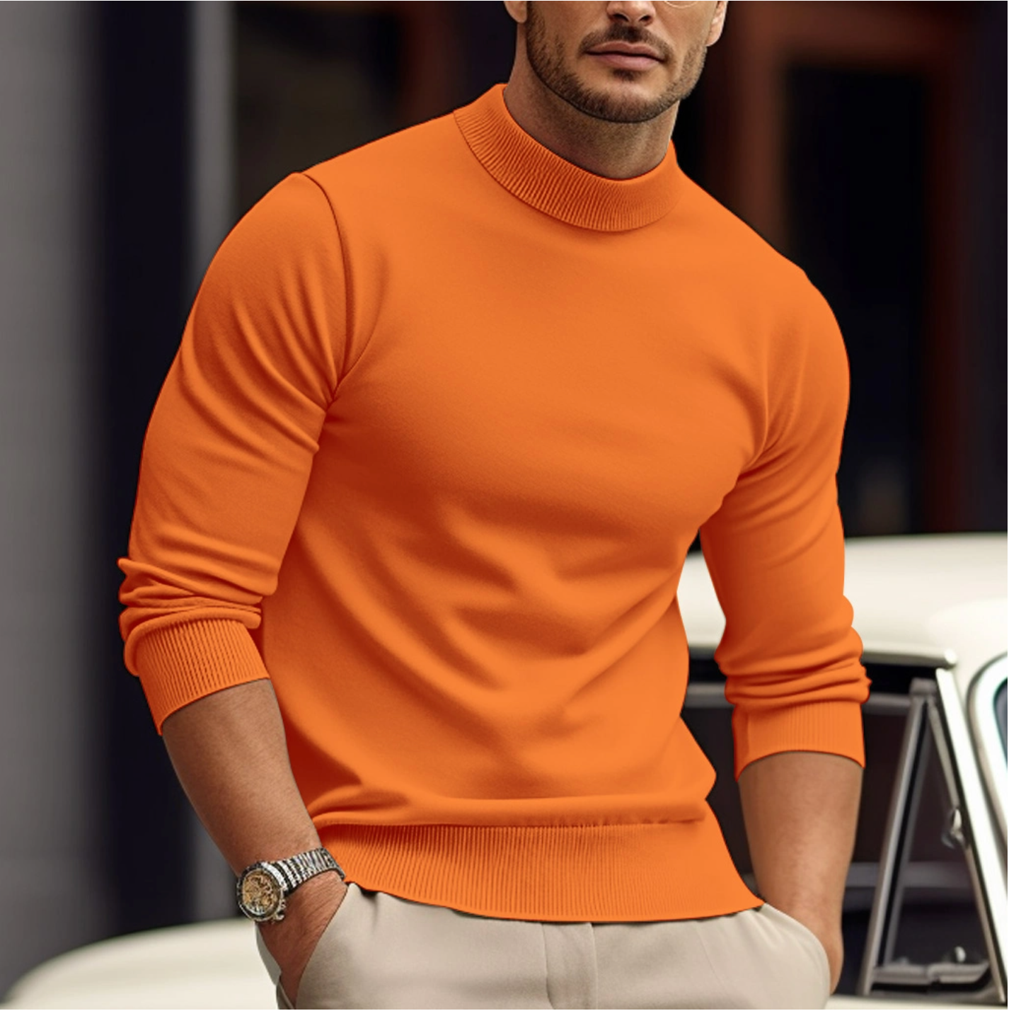 Strickpullover - Hoher Hals - Lange Ärmel - Rollkragenpullover - Pullover für Männer-Orange-XS-Chaps Herrenmode