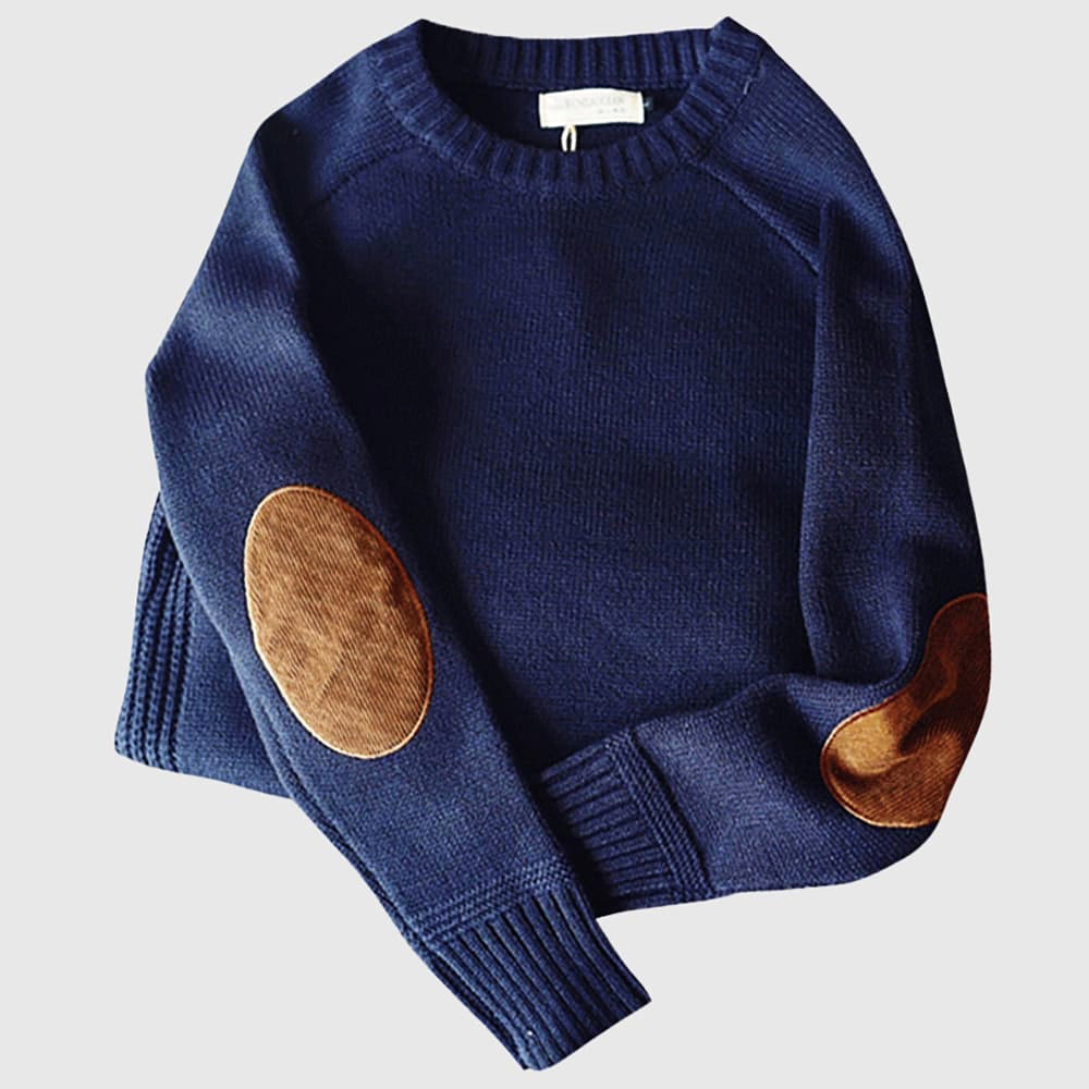 Strickpullover - Kaschmir-Winterpullover für Männer mit Ellbogenpatches-Blauw-M-Chaps Herrenmode