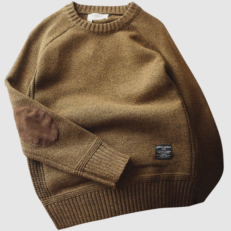 Strickpullover - Kaschmir-Winterpullover für Männer mit Ellbogenpatches-Khaki-M-Chaps Herrenmode
