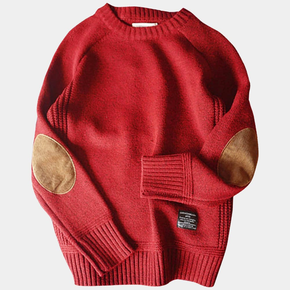 Strickpullover - Kaschmir-Winterpullover für Männer mit Ellbogenpatches-Rot-M-Chaps Herrenmode