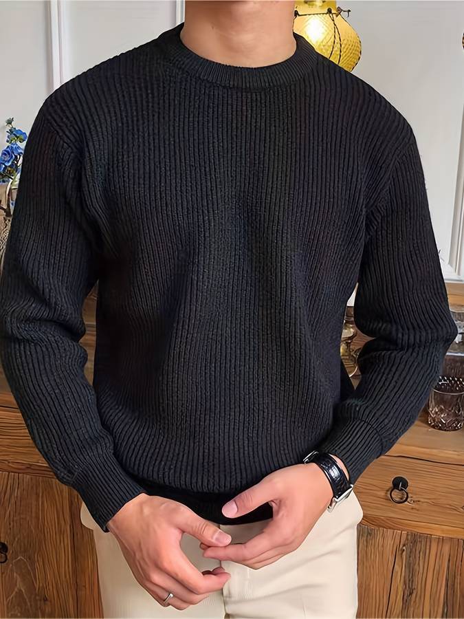Strickpullover - Lässiger Herren Pullover mit Rundhalsausschnitt aus Rippenstrick-Chaps Herrenmode