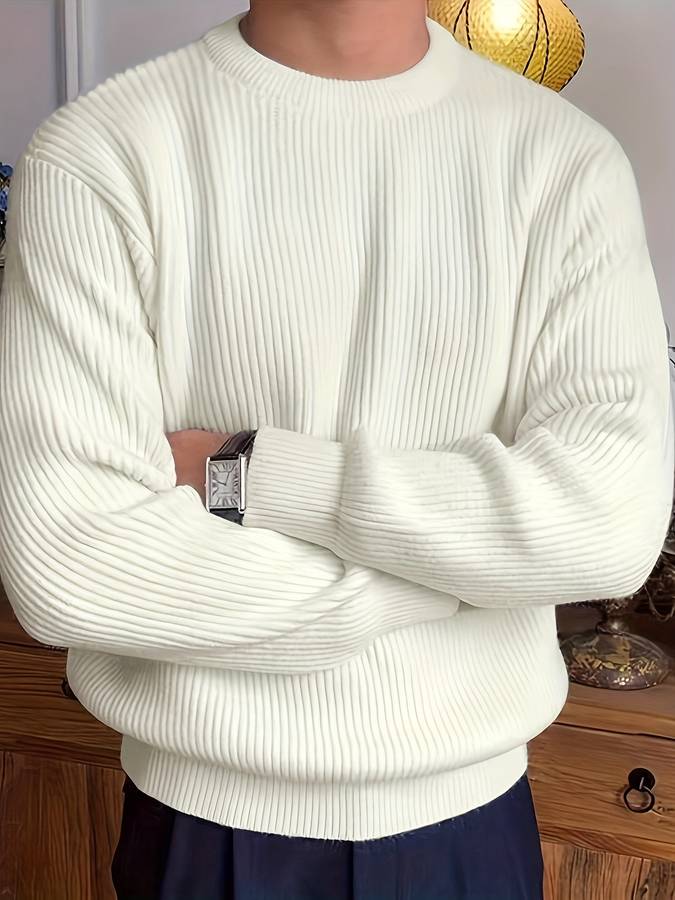 Strickpullover - Lässiger Herren Pullover mit Rundhalsausschnitt aus Rippenstrick-Chaps Herrenmode
