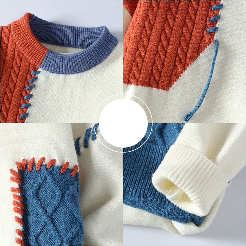 Strickpullover – Patchwork – lockere Passform – Pullover – Herren-Strickpullover-Chaps Herrenmode