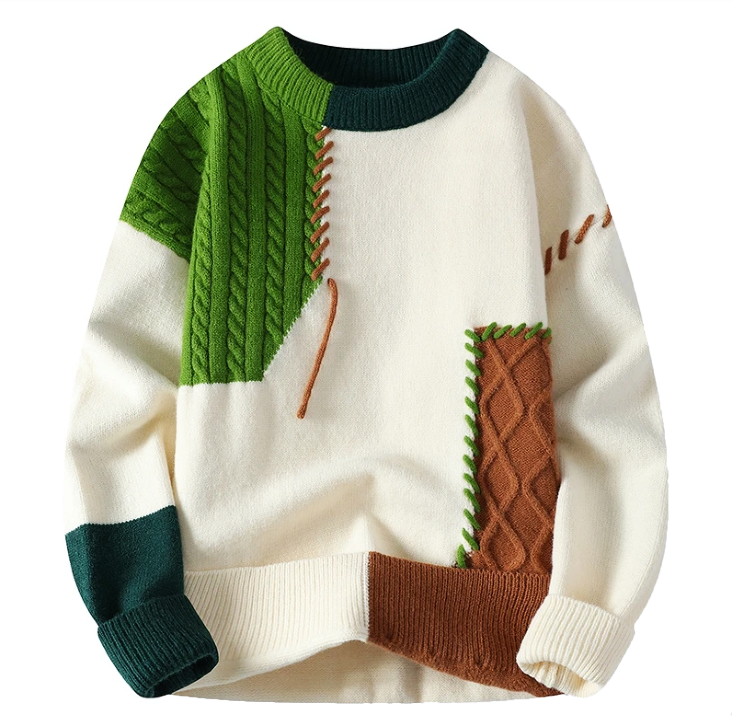 Strickpullover – Patchwork – lockere Passform – Pullover – Herren-Strickpullover-Grün-S-Chaps Herrenmode