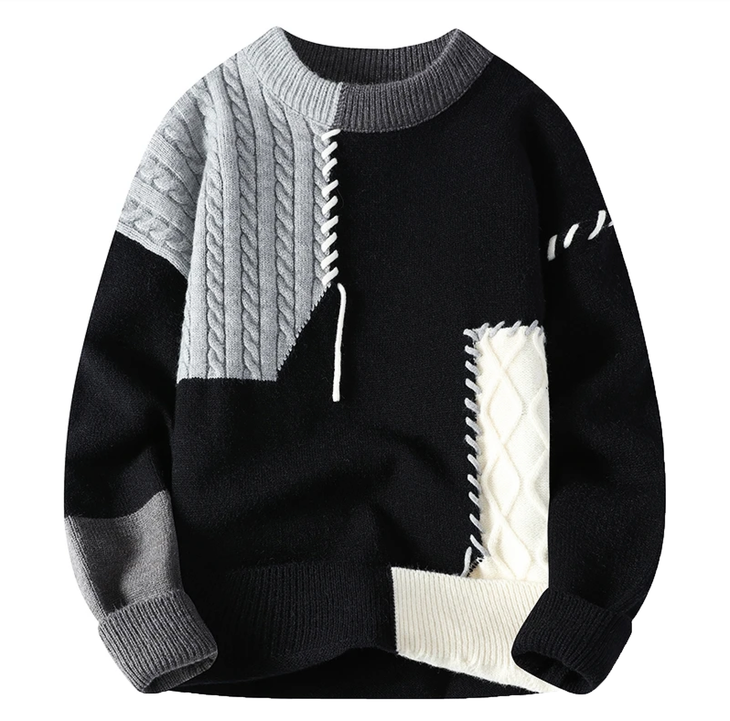Strickpullover – Patchwork – lockere Passform – Pullover – Herren-Strickpullover-Schwarz-S-Chaps Herrenmode