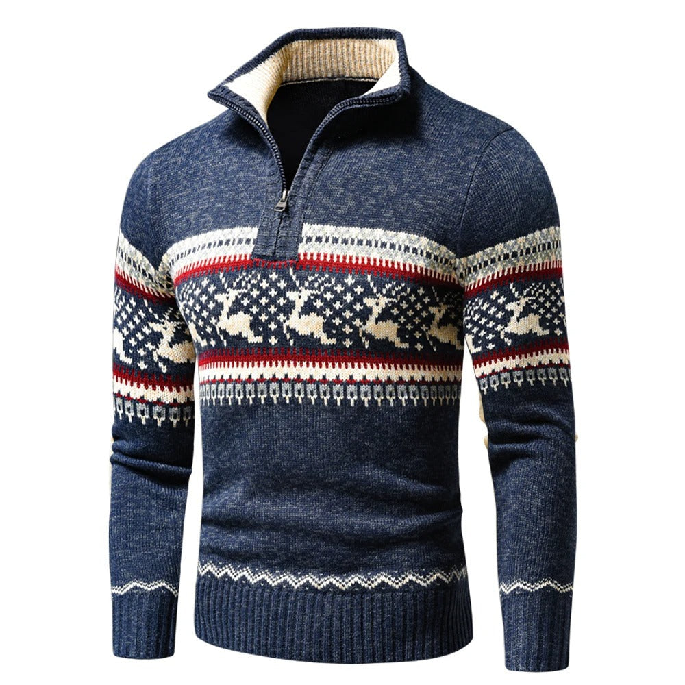 Strickpullover | Pullover mit Reißverschluss | Pullover | Weihnachtspullover | Winterkleidung für Herren-Blau mit Rentier-S-Chaps Herrenmode