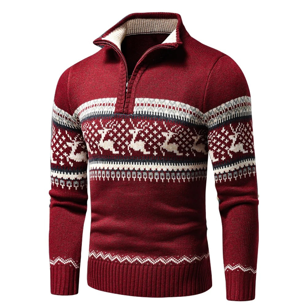 Strickpullover | Pullover mit Reißverschluss | Pullover | Weihnachtspullover | Winterkleidung für Herren-Rot mit Reißverschluss-S-Chaps Herrenmode