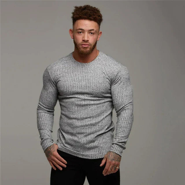 Strickpullover – Rippstrick – Langarm – Slim Fit – Herrenpullover-Grau-M-Chaps Herrenmode