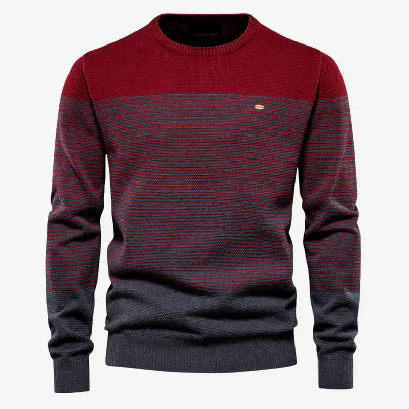 Strickpullover | Rundhalsausschnitt | Gestreift | Strickpullover | Winterkleidung für Herren-Wein-S-Chaps Herrenmode