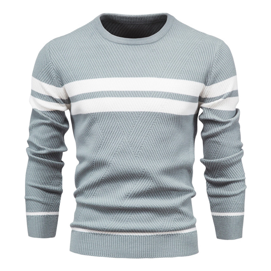 Strickpullover – Schmal Geschnitten – Rundhalsausschnitt – Pullover – Herrenbekleidung-Blau-M-Chaps Herrenmode